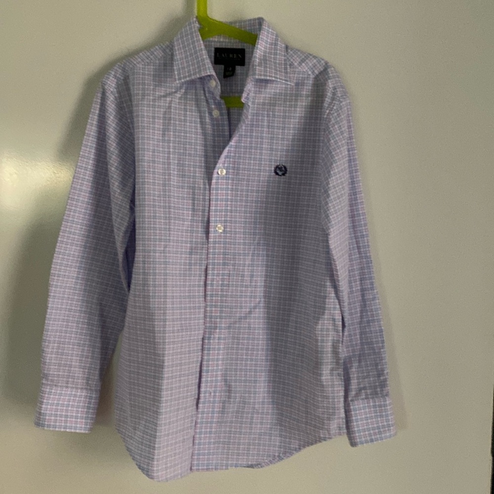 BNWOT Lauren Ralph Lauren Kids Button Down Shirt - Light Purple and White